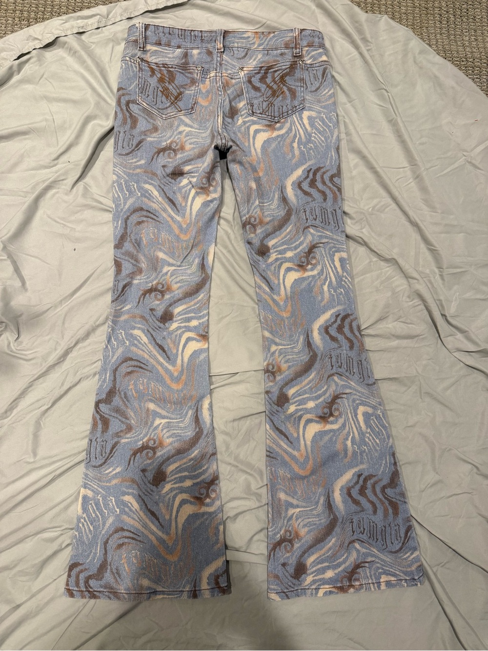 I.AM.GIA Marble Print Flare Jeans Size M Blue Tan - Picture 3 of 5